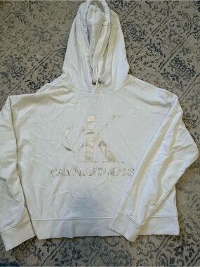 Calvin Klein Jeans White Hoodie with Metallic Logo